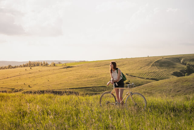 Young girl cycling in Norfolk